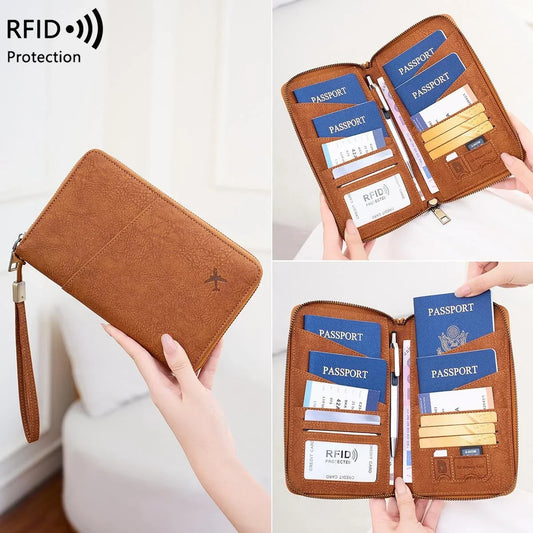 RFID Travel Document Organizer Passport Wallet: Secure Travel Storage & Lanyard Carry