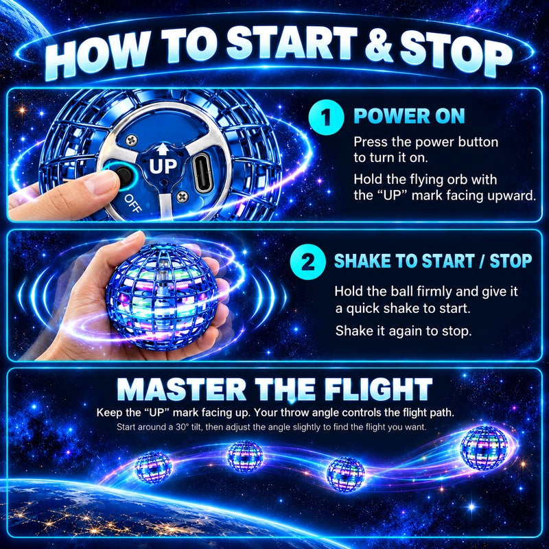 Four flying orb techniques: straight flight, boomerang return, curve pass, and hover mode