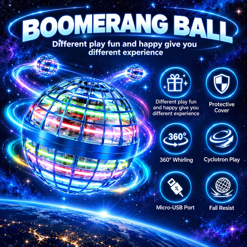Colorful illuminated flying orb ball with protective cage