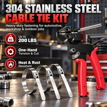304 Stainless Steel Cable Tie Kit with Tool + 100 Ties: Durable & Easy Installation