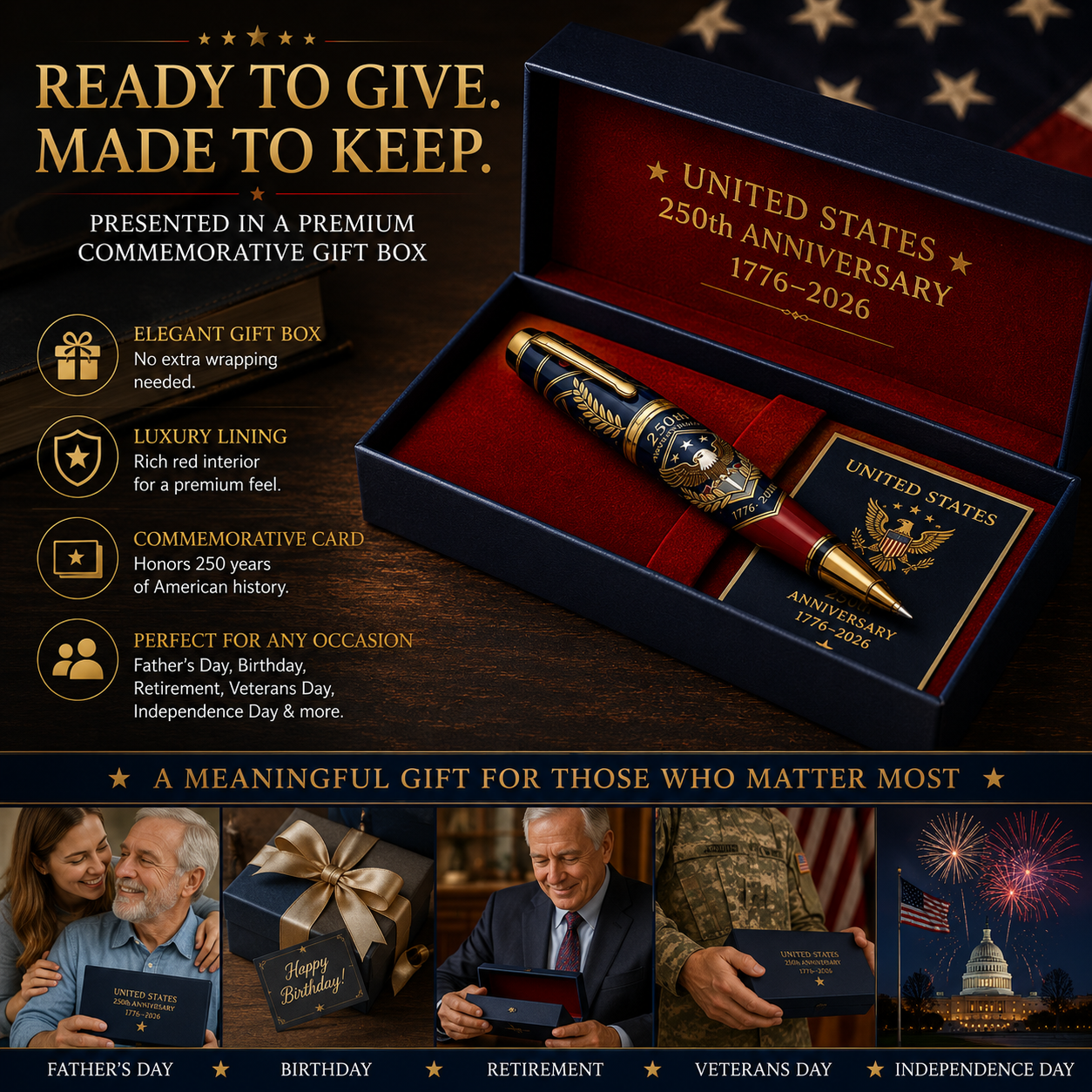 🇺🇸 America 250th Anniversary Commemorative Pen Gift Set | 1776–2026 Patriotic Keepsake