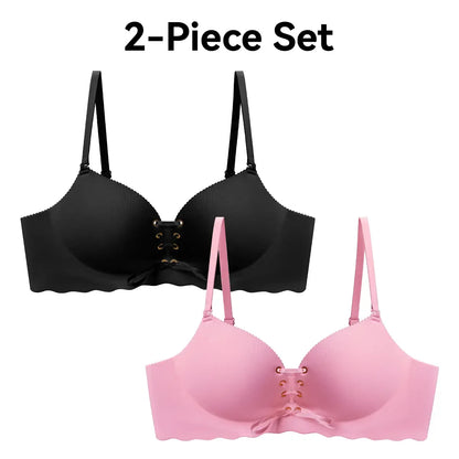 Drawstring Push Up Bra | Instant Cleavage & Anti-Sagging | Add 2 Cups Padded Wireless Strapless Bras Comfort Bra for A B C Cups Womenswear Minimalist Pink