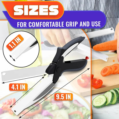 9.5in 2-in-1 Kitchen Scissors with Stainless Steel Blade, Plastic Cutting Board and Safety Lock