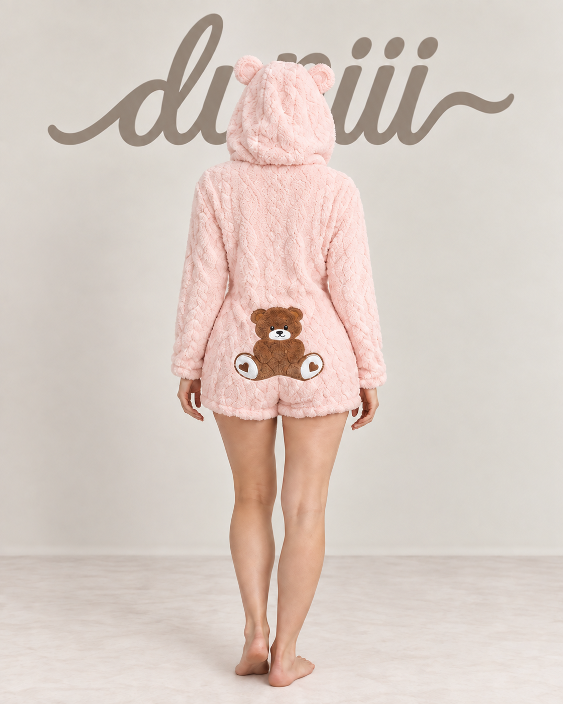 Women's Teddy Bear Hooded Plush Pajama Jumpsuit - Hooded & Cozy Warmth