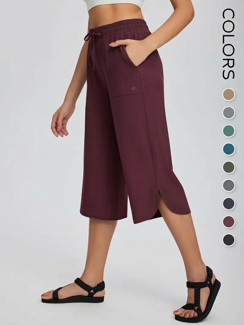 👖 Women's Wide Leg Yoga Capris – High Waisted with Pockets, Quick Dry, Lightweight, UPF 50+ Sun Protection – Loose Comfy for Hiking, Gym, Travel & Outdoor Workout ☀️