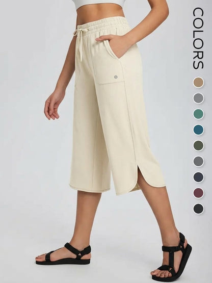👖 Women's Wide Leg Yoga Capris – High Waisted with Pockets, Quick Dry, Lightweight, UPF 50+ Sun Protection – Loose Comfy for Hiking, Gym, Travel & Outdoor Workout ☀️