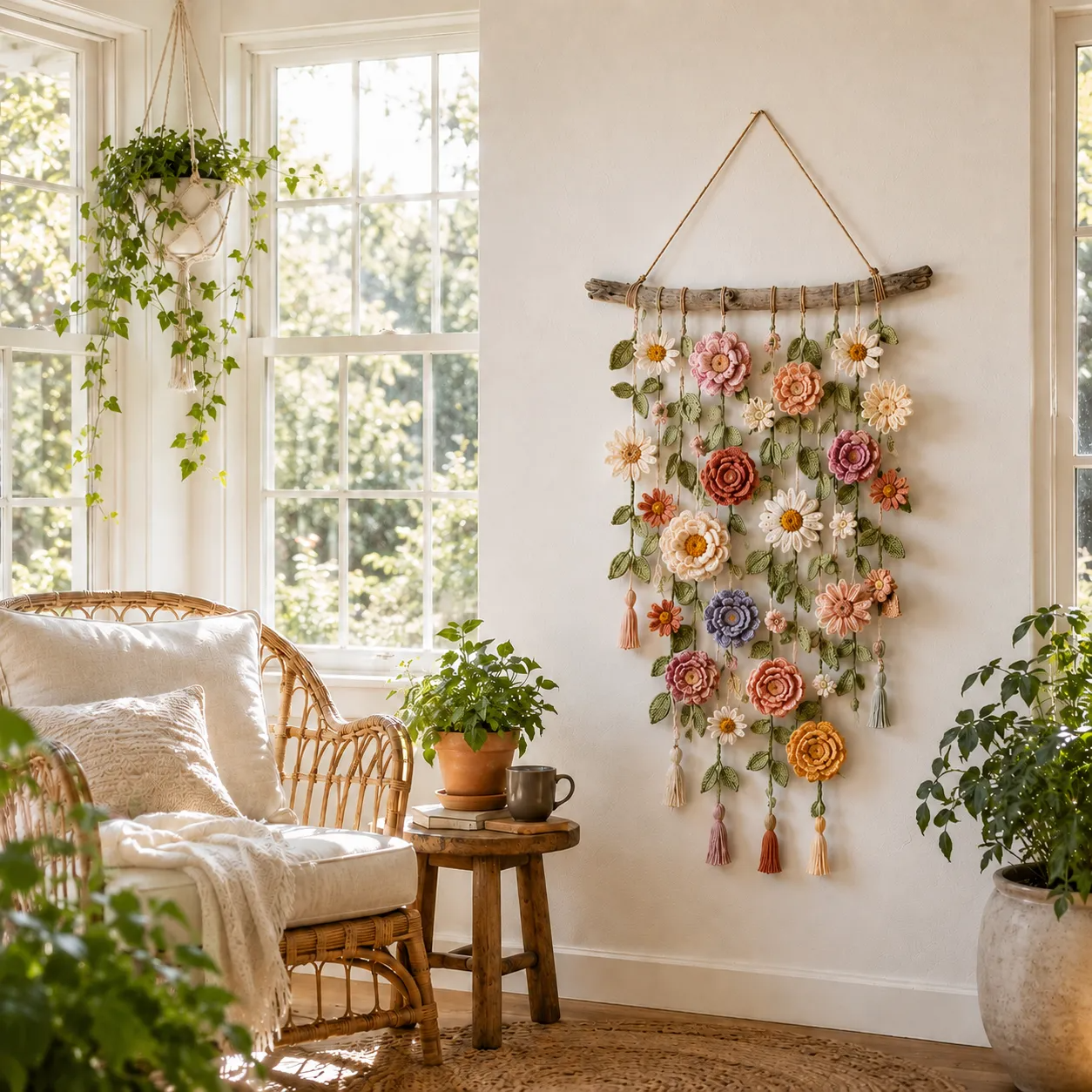 Boho Crochet Flower Wall Hanging Decor