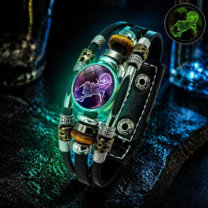 Glow‑in‑the‑dark Leather Zodiac Sign Bracelet: Unique Design & Personalized Style