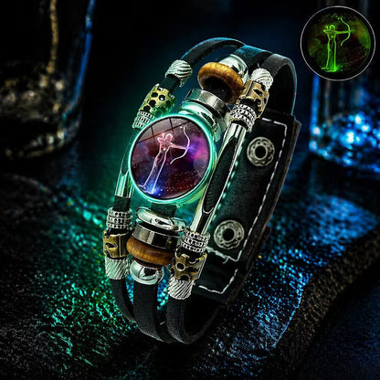 Glow‑in‑the‑dark Leather Zodiac Sign Bracelet: Unique Design & Personalized Style