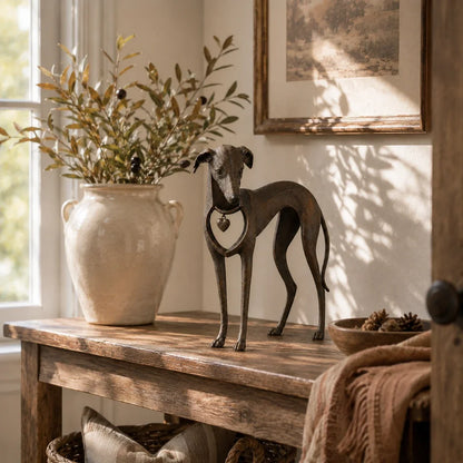 🐾Heritage Heart Sighthound Sculpture – Vintage Iron Dog Accent for Timeless Interiors