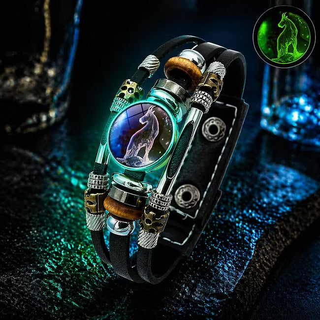 Glow‑in‑the‑dark Leather Zodiac Sign Bracelet: Unique Design & Personalized Style