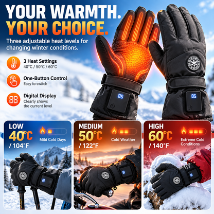 Winter Rechargeable Heated Gloves – 3 Heat Settings, Waterproof & Touchscreen