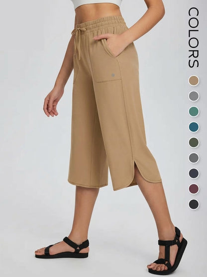 👖 Women's Wide Leg Yoga Capris – High Waisted with Pockets, Quick Dry, Lightweight, UPF 50+ Sun Protection – Loose Comfy for Hiking, Gym, Travel & Outdoor Workout ☀️