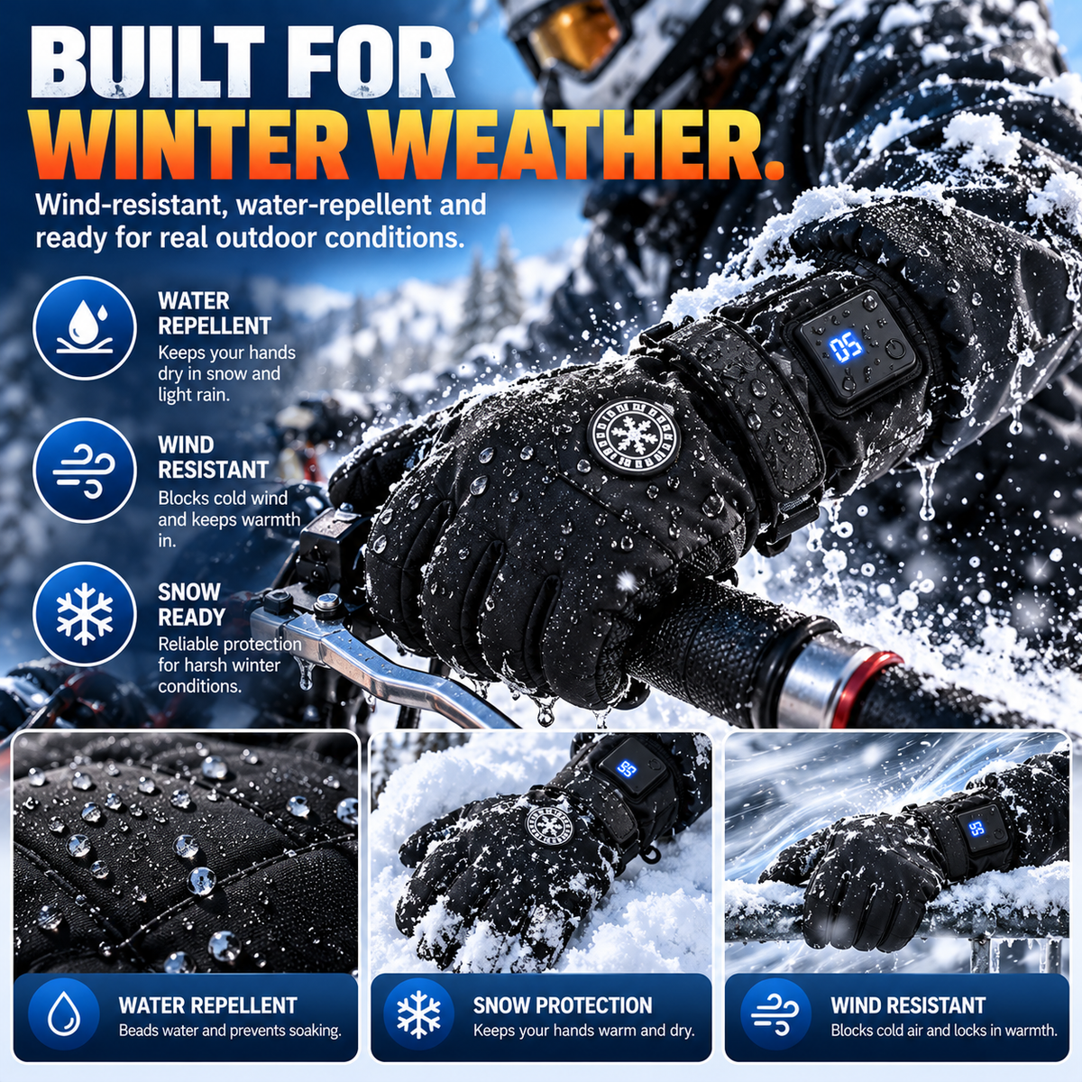 Winter Rechargeable Heated Gloves – 3 Heat Settings, Waterproof & Touchscreen