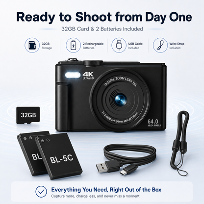 📸 4K 64MP Vlogging Camera with 180° Flip Screen: Portable Photography, WiFi Connectivity