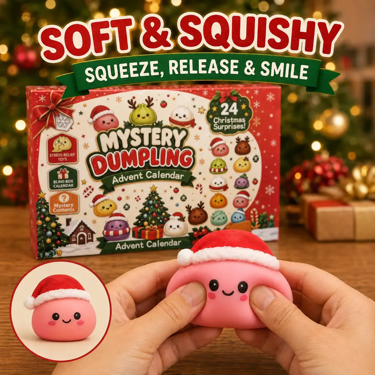 Christmas Mini Squishies，24-Day Dumpling Squishy Toy