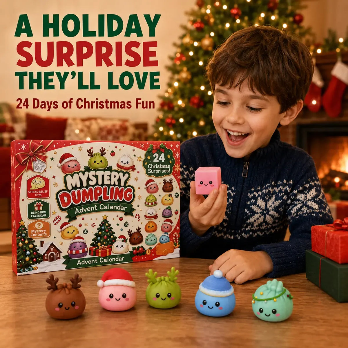 Christmas Mini Squishies，24-Day Dumpling Squishy Toy