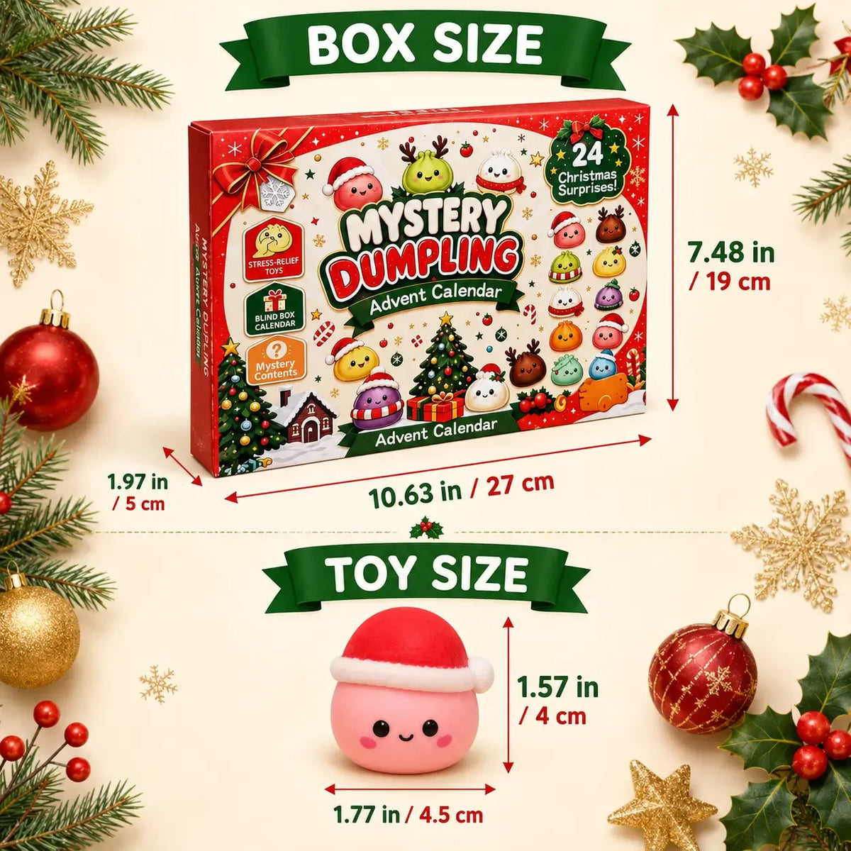 Christmas Mini Squishies，24-Day Dumpling Squishy Toy