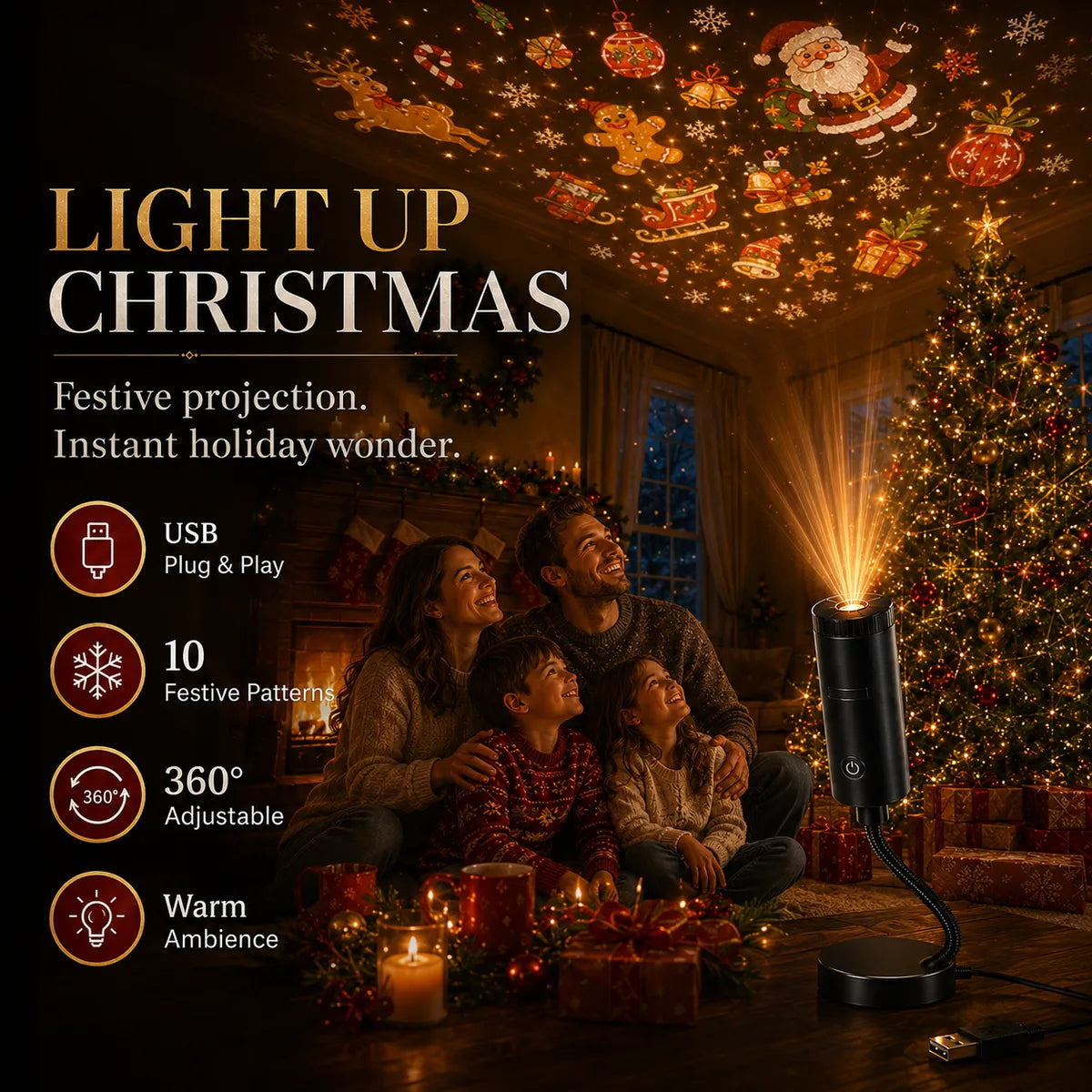 🎄👻 ✨Plug & Play HD Holiday Projector for Christmas & Halloween Decor