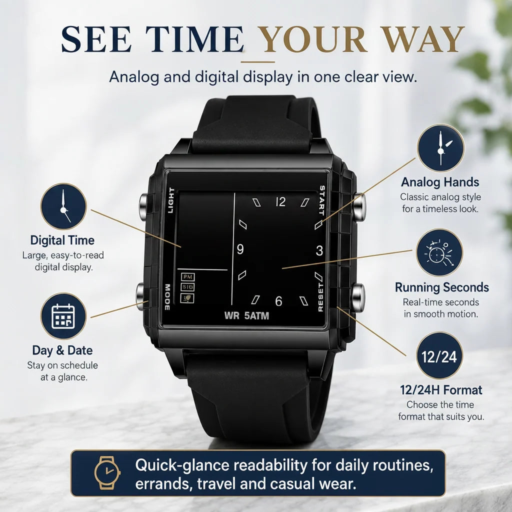 🔥Analog-Digital Sport Watch – Waterproof, Luminous & Multi-Function