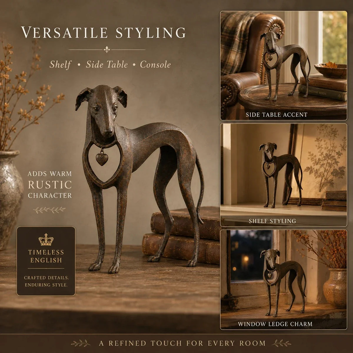 🐾Heritage Heart Sighthound Sculpture – Vintage Iron Dog Accent for Timeless Interiors