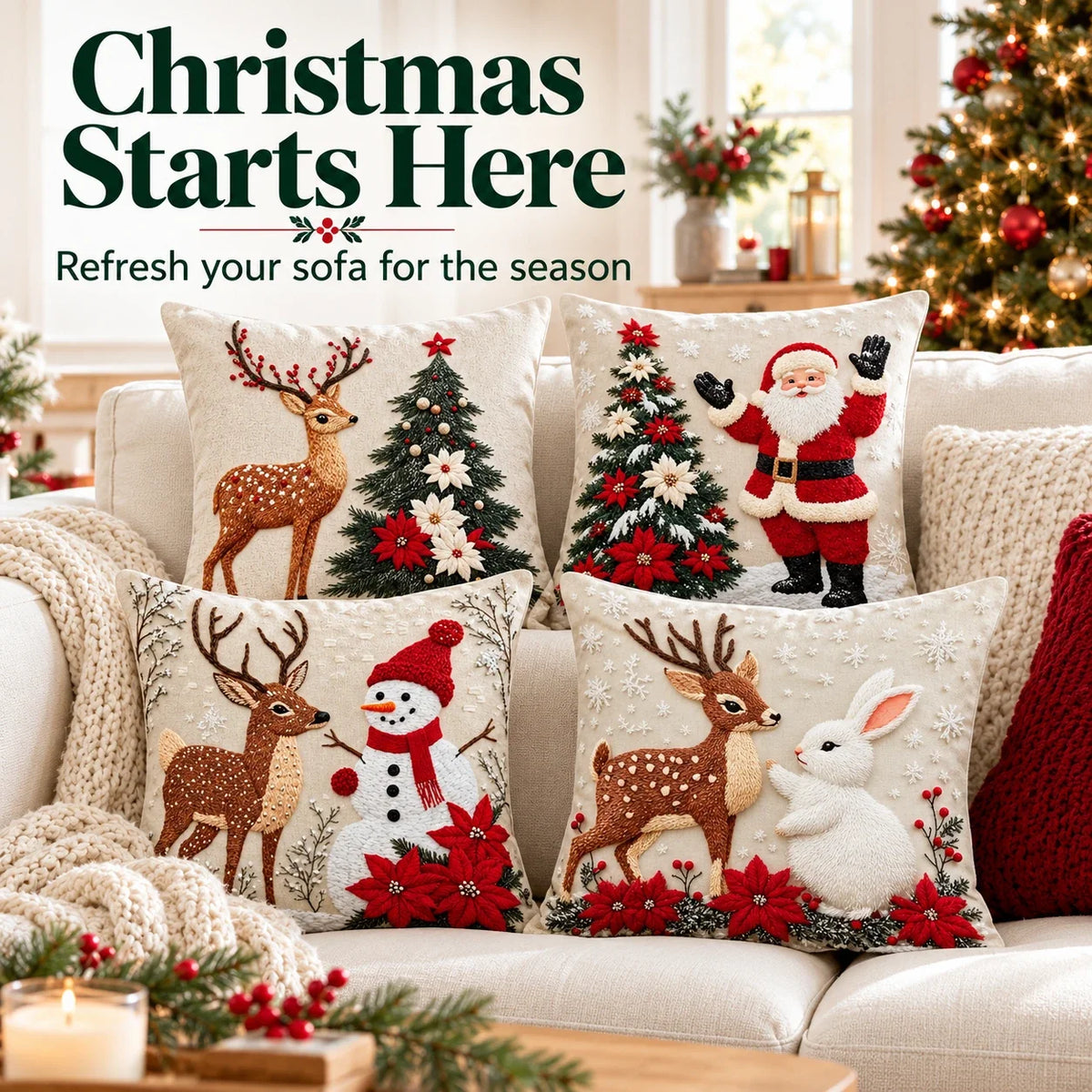 🎄 Christmas Decorative Pillow Covers Set — Festive Designs & Cozy Home Style
