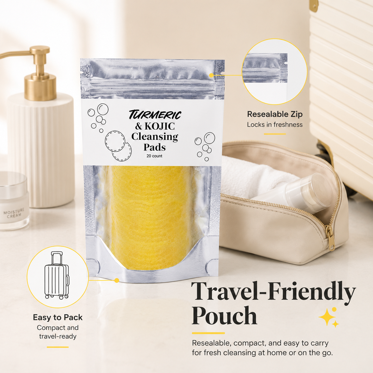 🌿 Natural Turmeric & Kojic Acid Facial Cleansing Pads - Gentle Cleansing & Daily Skin Care