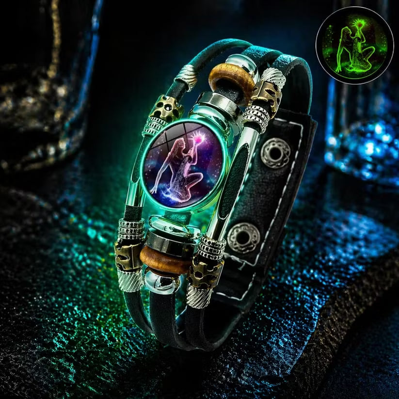 Glow‑in‑the‑dark Leather Zodiac Sign Bracelet: Unique Design & Personalized Style
