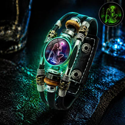 Glow‑in‑the‑dark Leather Zodiac Sign Bracelet: Unique Design & Personalized Style