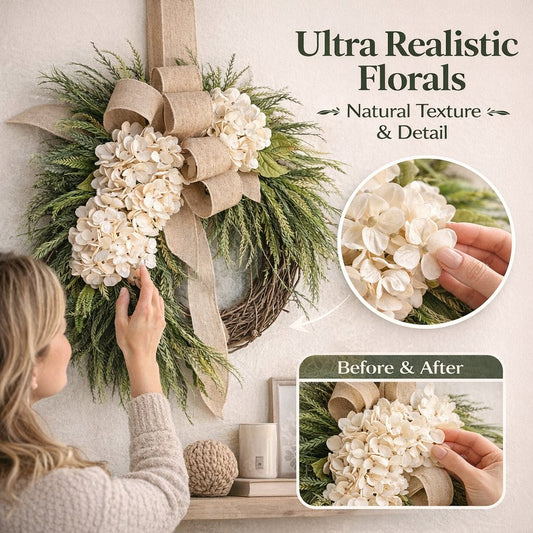 🌸Handcrafted Hydrangea Wreath – The Perfect All-Season Front Door Decor