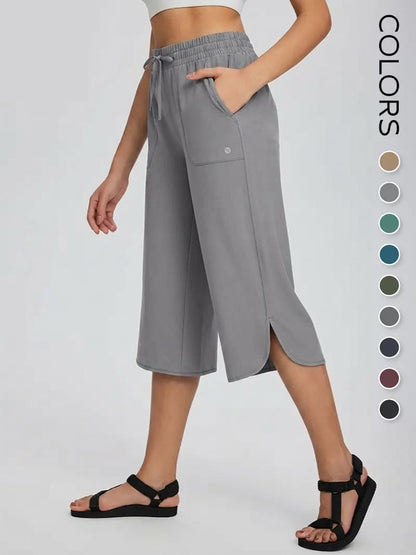 👖 Women's Wide Leg Yoga Capris – High Waisted with Pockets, Quick Dry, Lightweight, UPF 50+ Sun Protection – Loose Comfy for Hiking, Gym, Travel & Outdoor Workout ☀️
