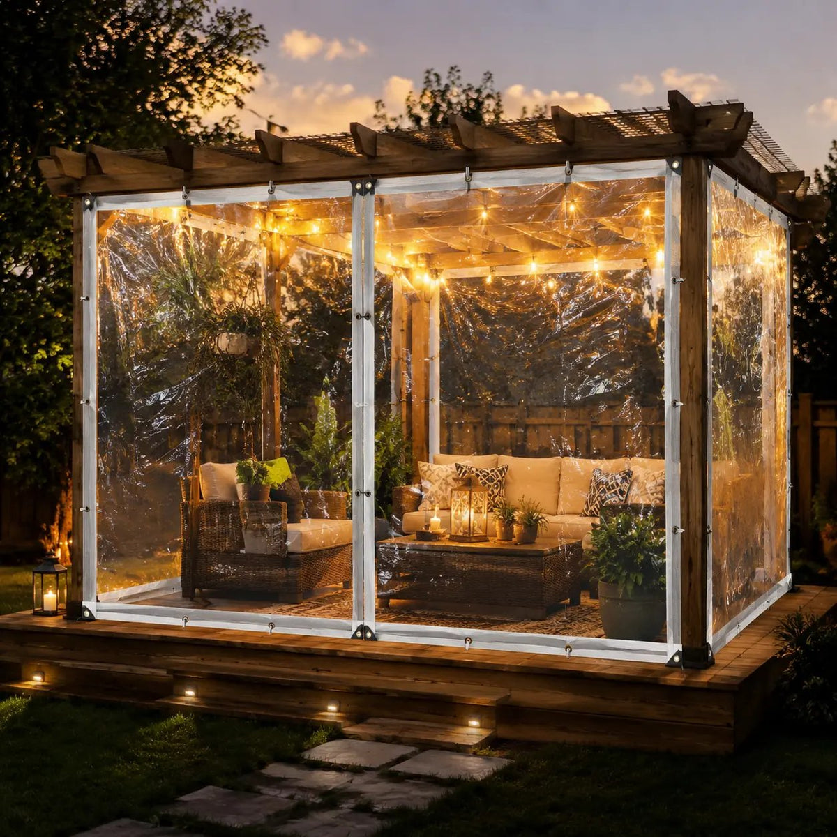 Heavy-Duty Transparent Waterproof Tarp: Outdoor Cover with Secure Rope & Reliable Protection