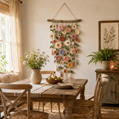 Boho Crochet Flower Wall Hanging Decor