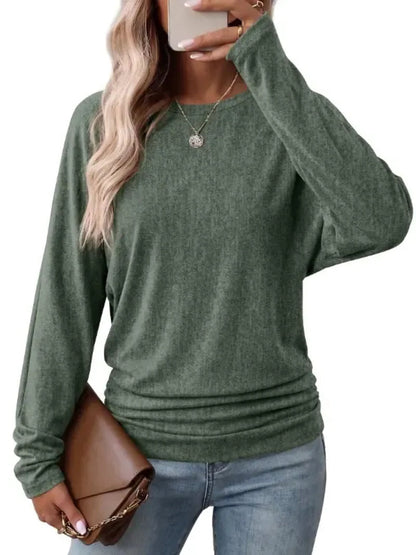 Women’s Fall Ruched Hem Long Sleeve Top - Stylish Fit & Everyday Comfort