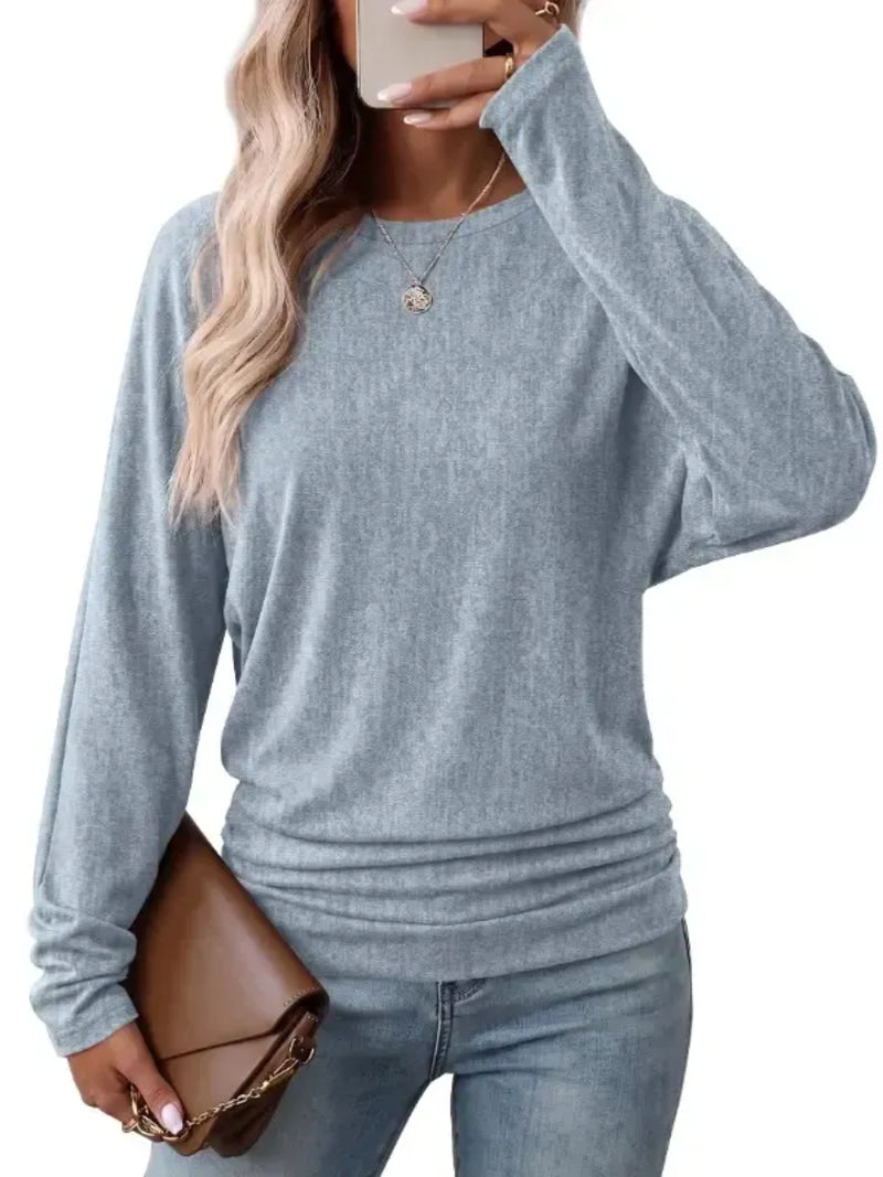Women’s Fall Ruched Hem Long Sleeve Top - Stylish Fit & Everyday Comfort