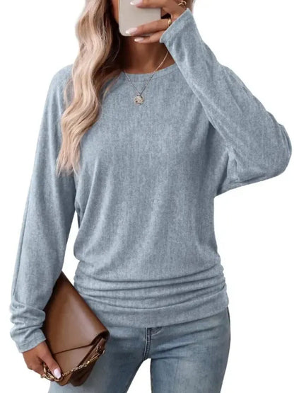 Women’s Fall Ruched Hem Long Sleeve Top - Stylish Fit & Everyday Comfort