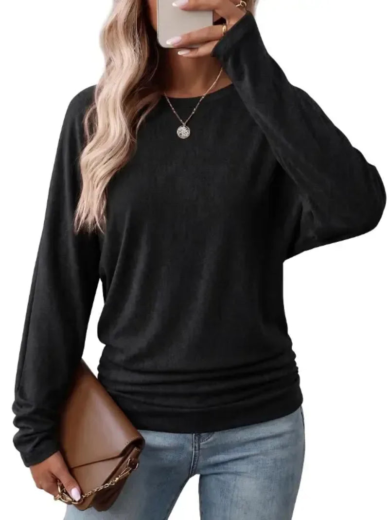 Women’s Fall Ruched Hem Long Sleeve Top - Stylish Fit & Everyday Comfort