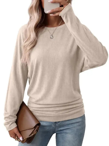 Women’s Fall Ruched Hem Long Sleeve Top - Stylish Fit & Everyday Comfort