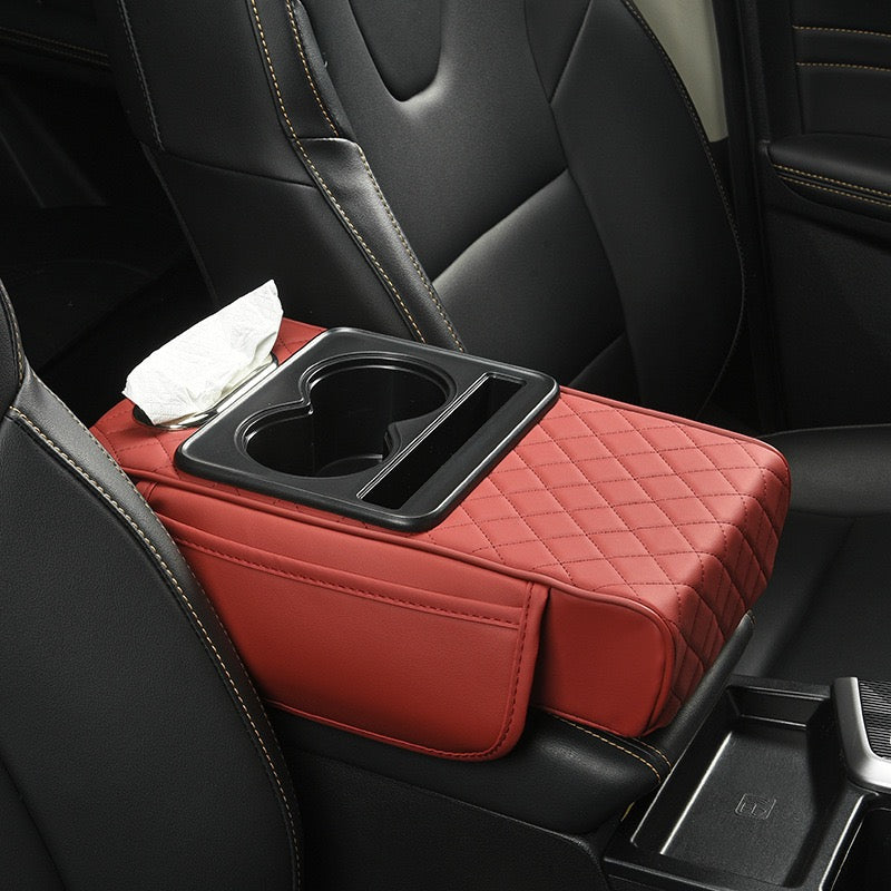 Car Armrest Cushion,5-in-1 Center Console Cover with 2 Storage Bags Cup Holder