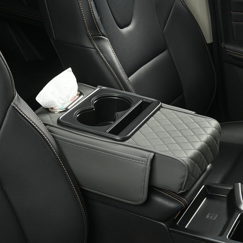 Car Armrest Cushion,5-in-1 Center Console Cover with 2 Storage Bags Cup Holder