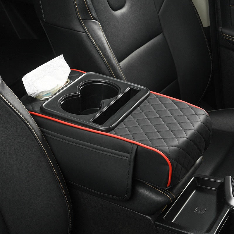 Car Armrest Cushion,5-in-1 Center Console Cover with 2 Storage Bags Cup Holder