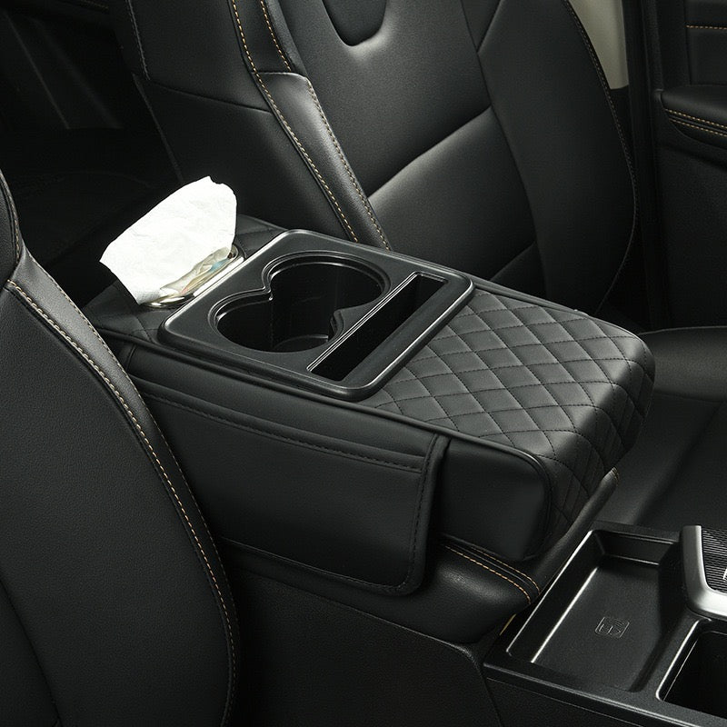 Car Armrest Cushion,5-in-1 Center Console Cover with 2 Storage Bags Cup Holder