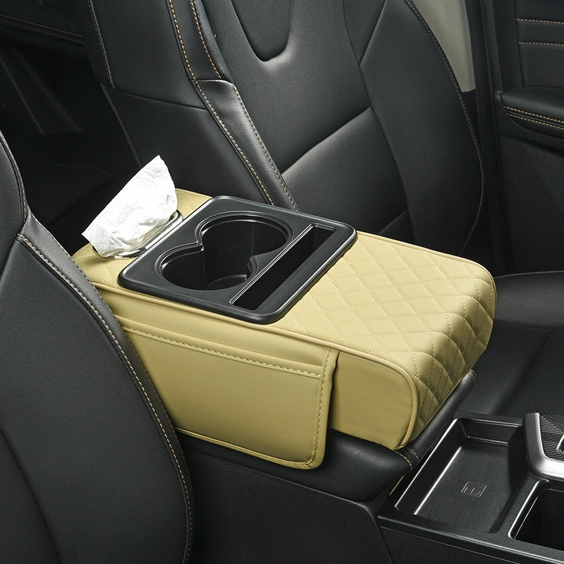 Car Armrest Cushion,5-in-1 Center Console Cover with 2 Storage Bags Cup Holder
