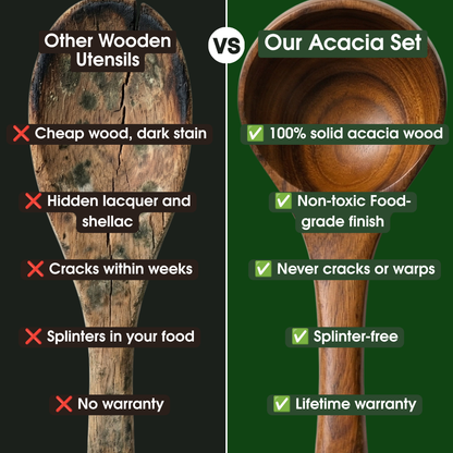 Small Leaf Acacia Wood Utensil Set