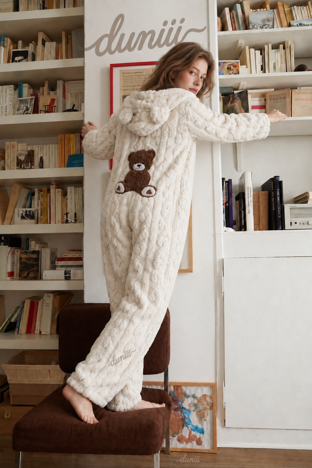Women's Teddy Bear Hooded Plush Pajama Jumpsuit - Hooded & Cozy Warmth