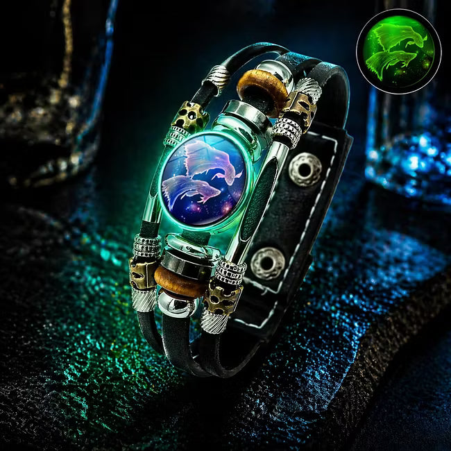 Glow‑in‑the‑dark Leather Zodiac Sign Bracelet: Unique Design & Personalized Style