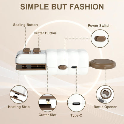 4-in-1 Rechargeable Mini Bag Sealer: Cutter, Magnet & Bottle Opener