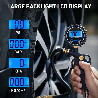 Digital Tire Pressure Gauge with Inflator for Car & Bicycle