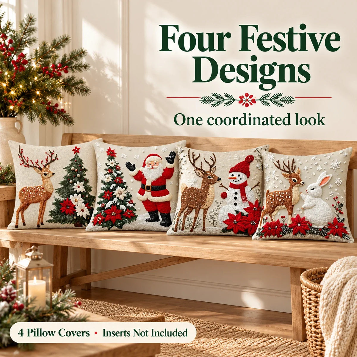 🎄 Christmas Decorative Pillow Covers Set — Festive Designs & Cozy Home Style