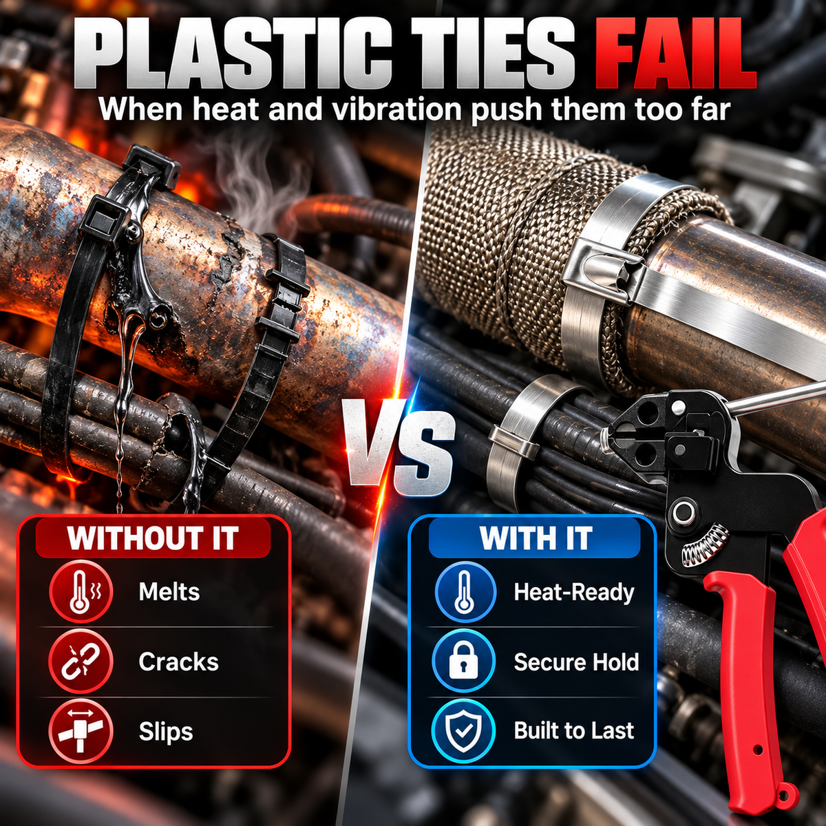 304 Stainless Steel Cable Tie Kit with Tool + 100 Ties: Durable & Easy Installation